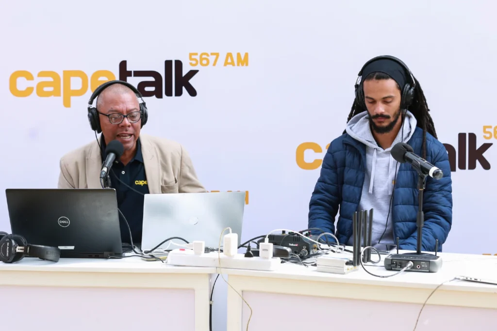 Cape Talk 567 AM talk show hosts at a pop up booth