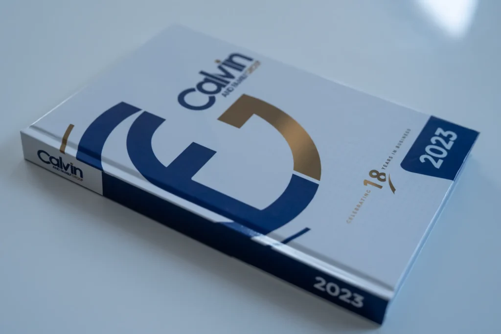A calvin and fam branded calendar notebook